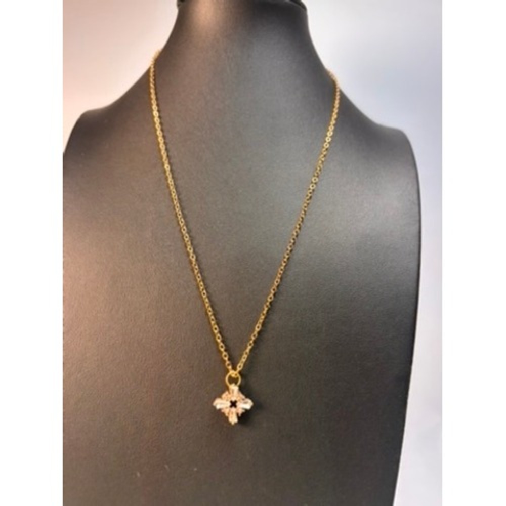 Starburst Pendant Necklace Gold Tone Clear Crystal Boho Chic Statement Jewelry